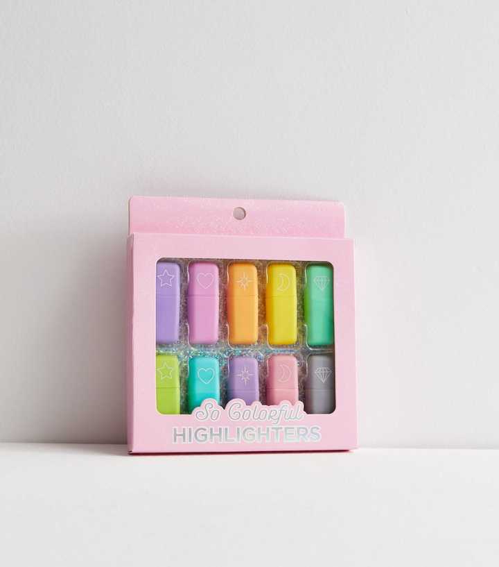10 Pack Multicoloured Pastel Mini Highlighter Pens
