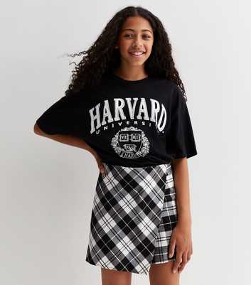 Girls Black Cotton Harvard Logo Oversized T-Shirt