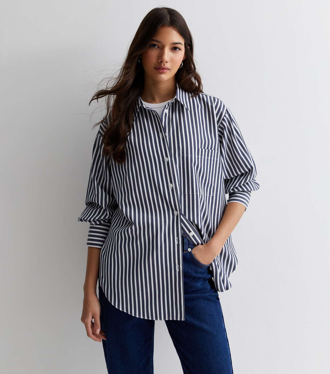 Blue Stripe Poplin Long Sleeve Shirt Image 3