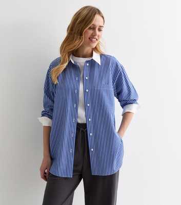 Blue Stripe Poplin Contrast Detail Shirt