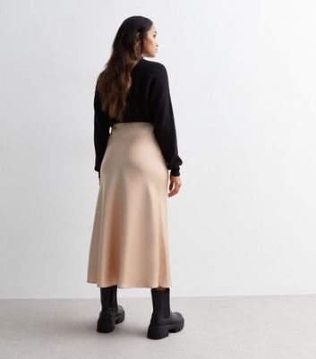 Petite Gold Satin Bias Cut Midi Skirt New Look