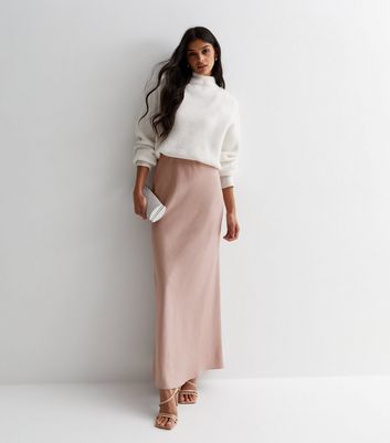 Pale Pink Satin High Waist Maxi Skirt New Look