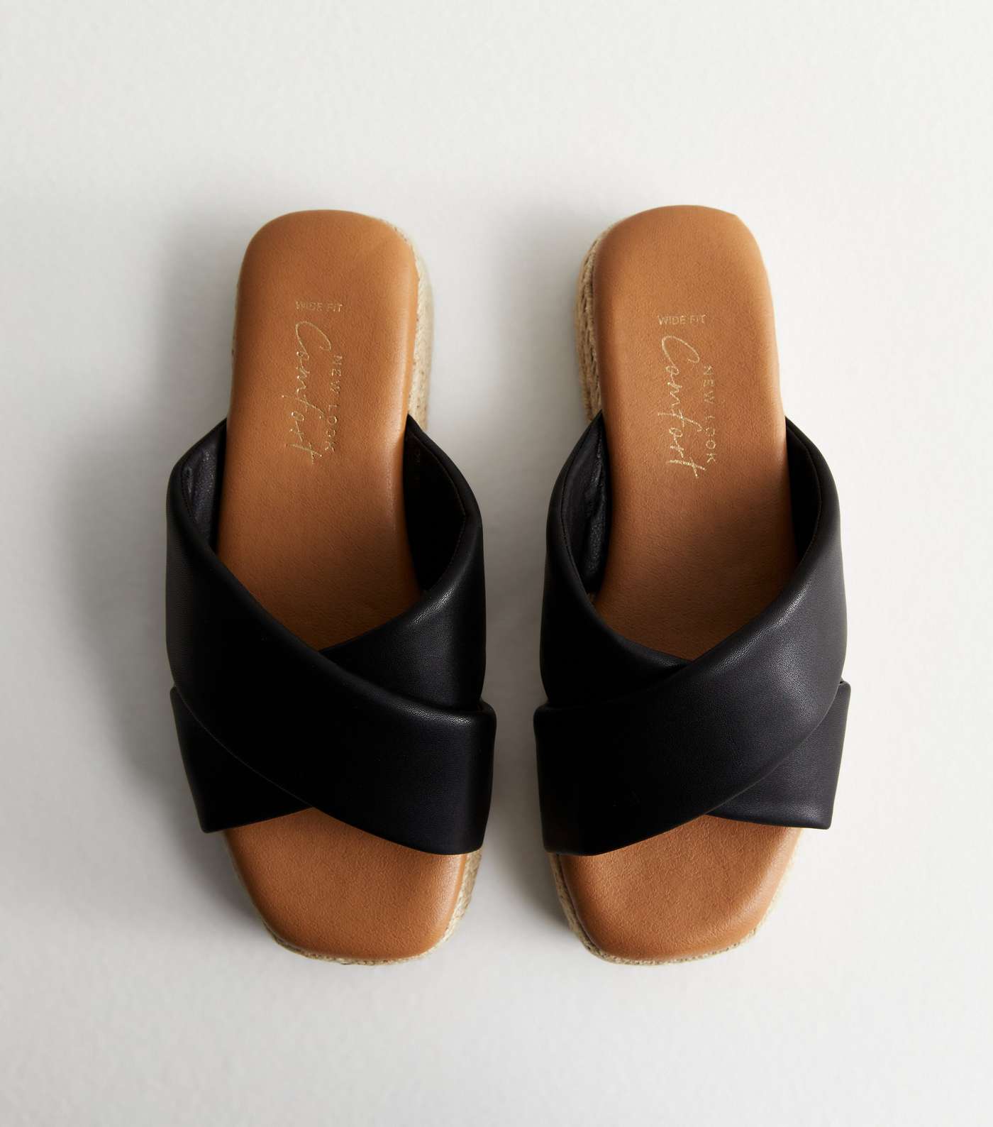 Wide Fit Black Leather-Look Espadrille Flatform Sandals Image 3