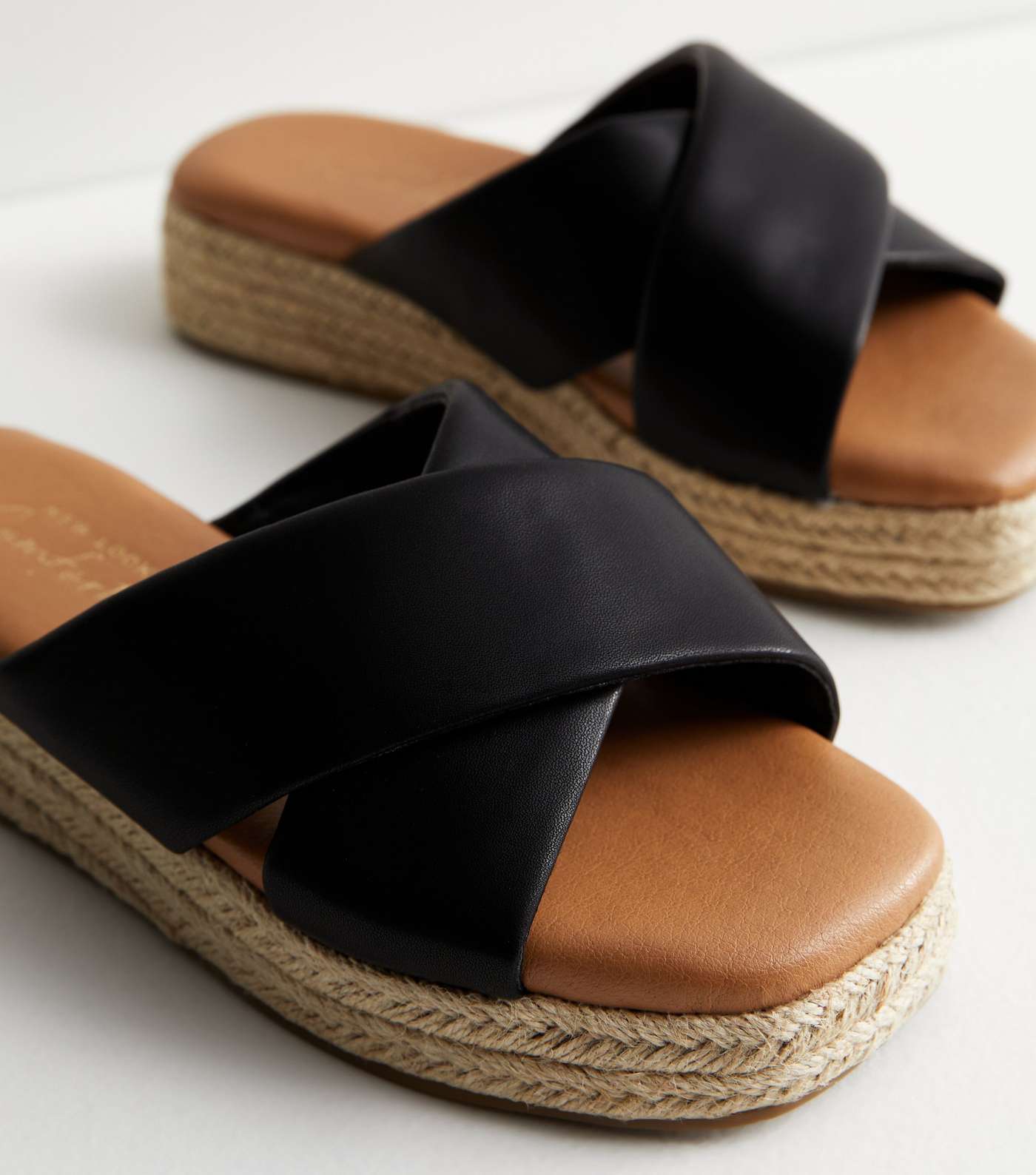 Wide Fit Black Leather-Look Espadrille Flatform Sandals Image 5