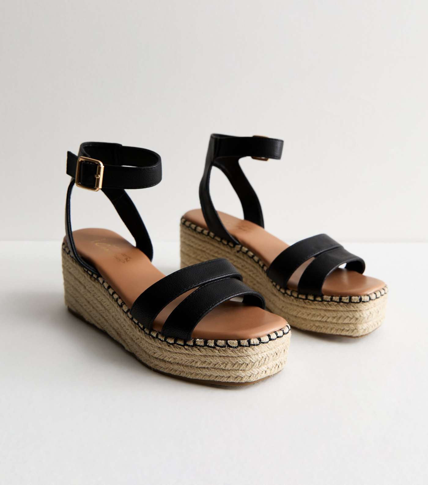 Wide Fit Black Espadrille Flatform Sandals Image 3