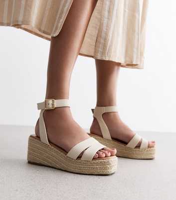 Wide Fit Off White Espadrille Flatform Sandals