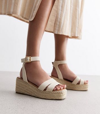 Wide Fit Off White Espadrille Flatform Sandals New Look