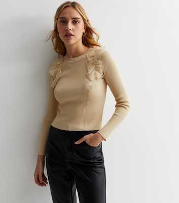 Cameo Rose Stone Ribbed Knit Frill Top