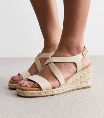 Off White Leather-Look Espadrille Wedge Heel Sandals New Look