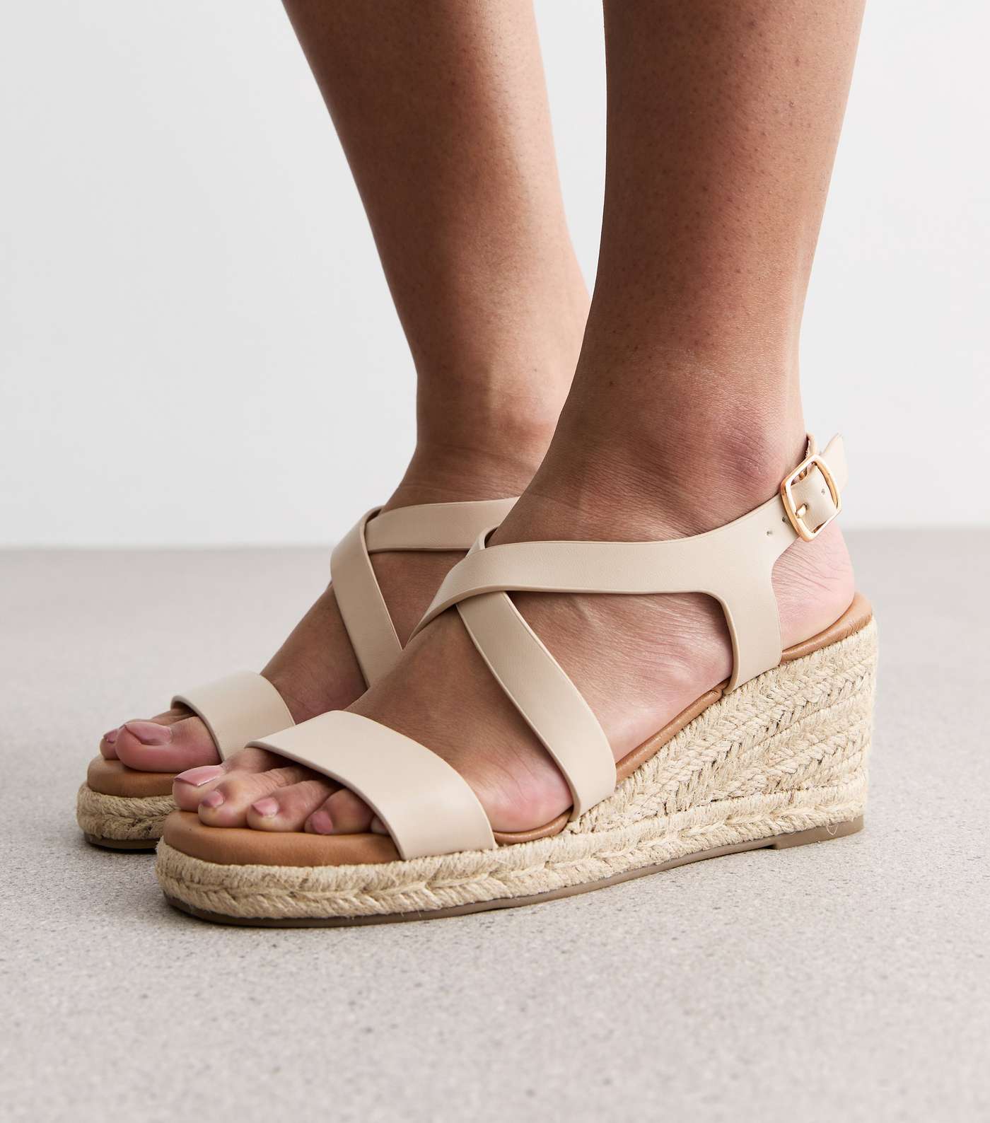 Off White Leather-Look Espadrille Wedge Heel Sandals Image 2