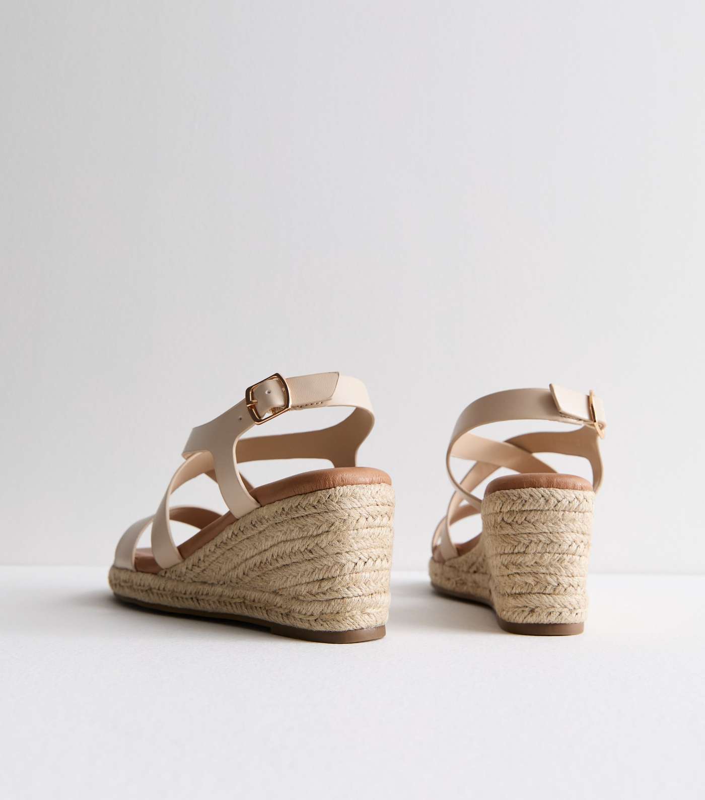 Off White Leather-Look Espadrille Wedge Heel Sandals Image 4