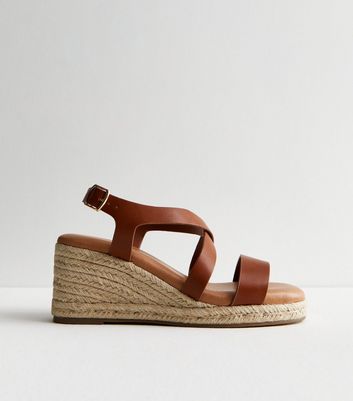 Tan Leather-Look Espadrille Wedge Heel Sandals New Look