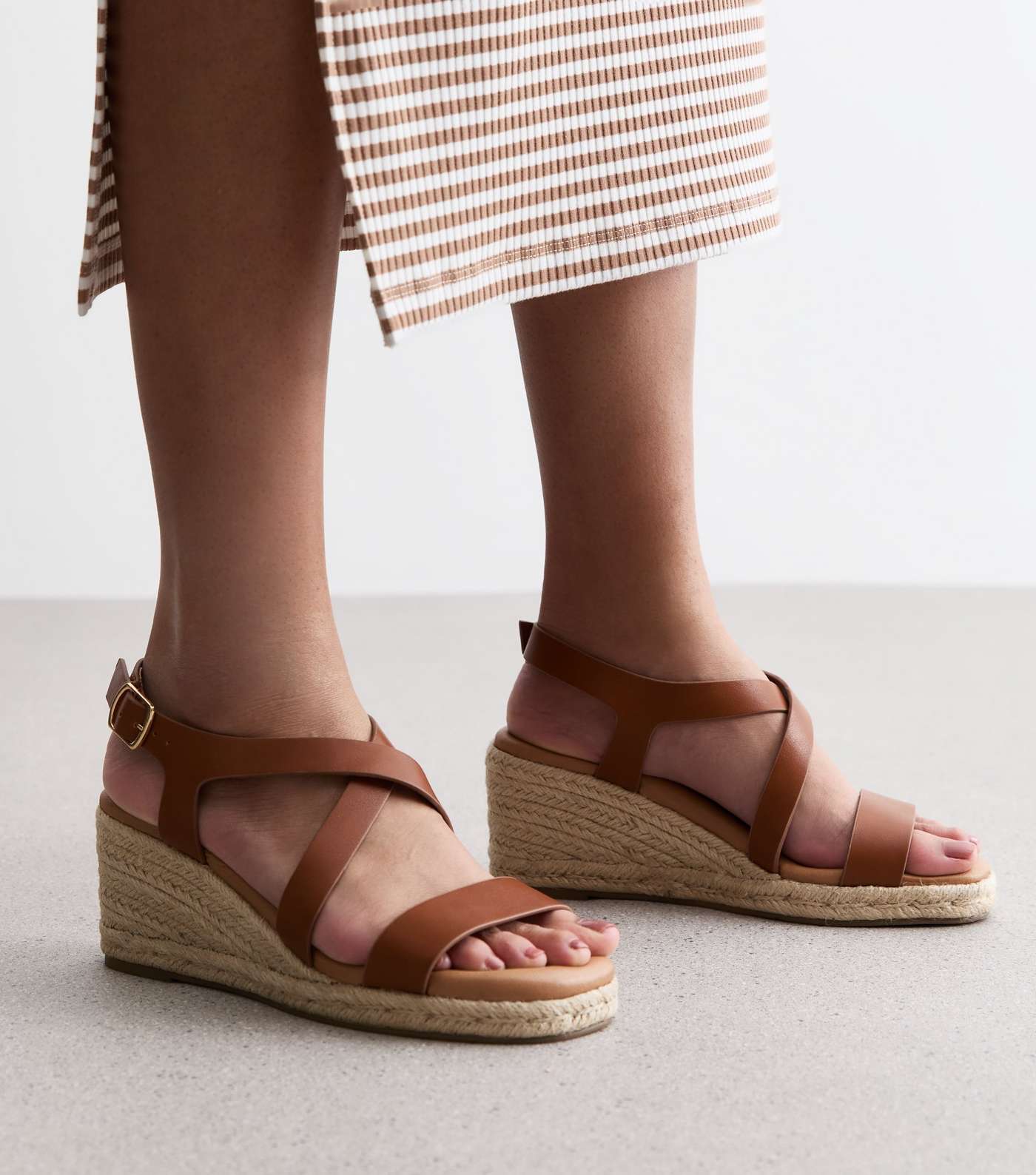 Tan Leather-Look Espadrille Wedge Heel Sandals Image 2