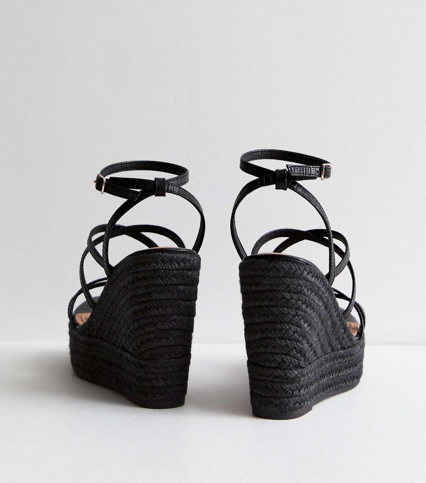 Black Strappy Platform Espadrille Wedge Sandals Image 4