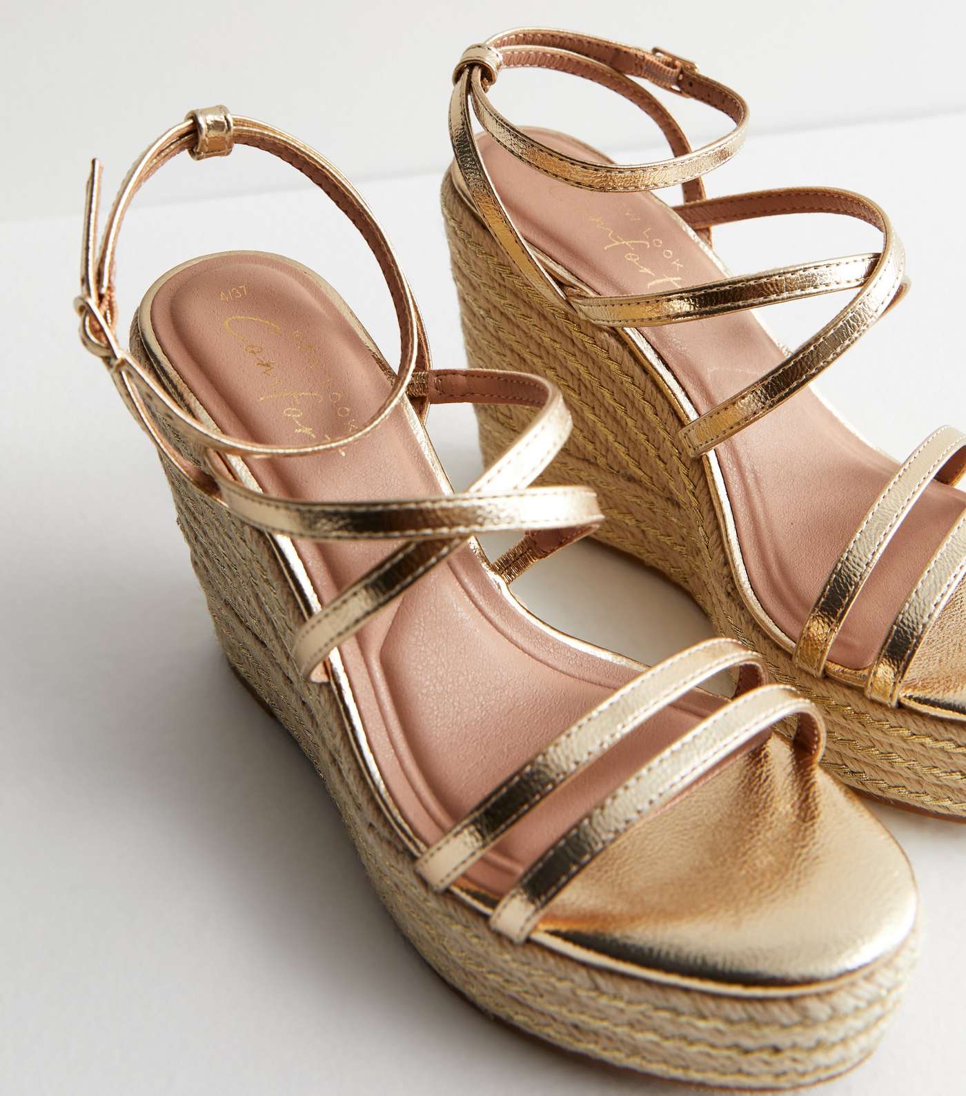 Gold Strappy Platform Espadrille Wedge Sandals Image 5