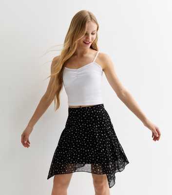 Girls Black Ditsy Floral Asymmetric Skirt