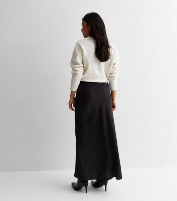 Petite Black Jacquard Satin Bias Cut Maxi Skirt New Look