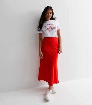 Petite Red Jacquard Satin Bias Cut Maxi Skirt