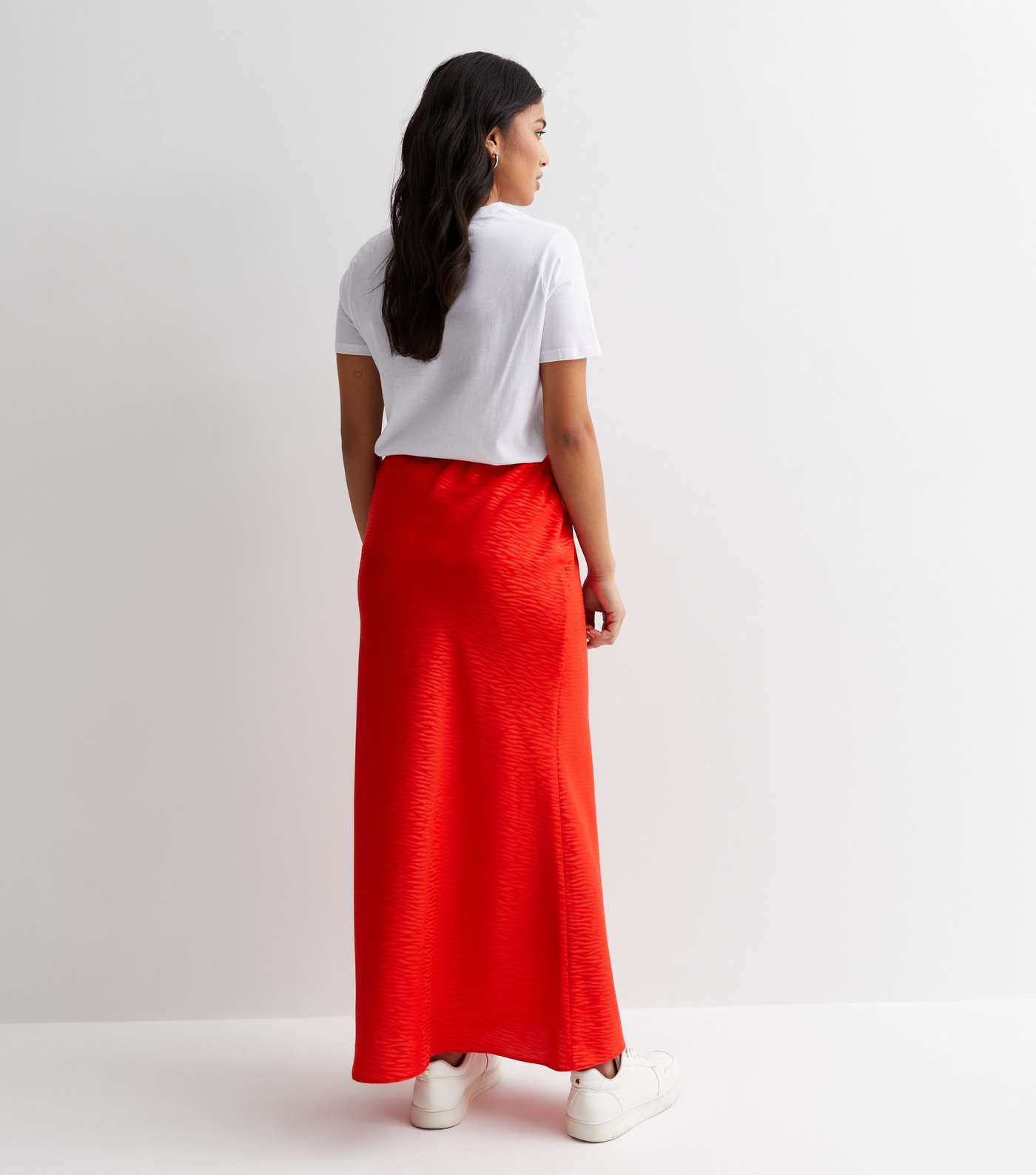 Petite Red Jacquard Satin Bias Cut Maxi Skirt Image 4