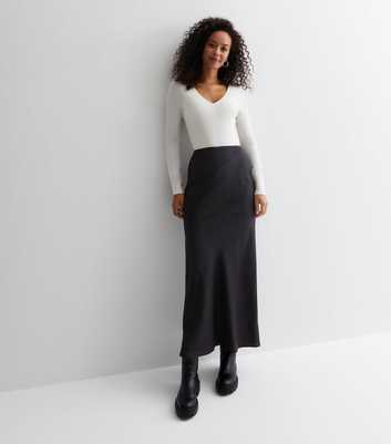 Tall Black Satin Bias Cut Maxi Skirt