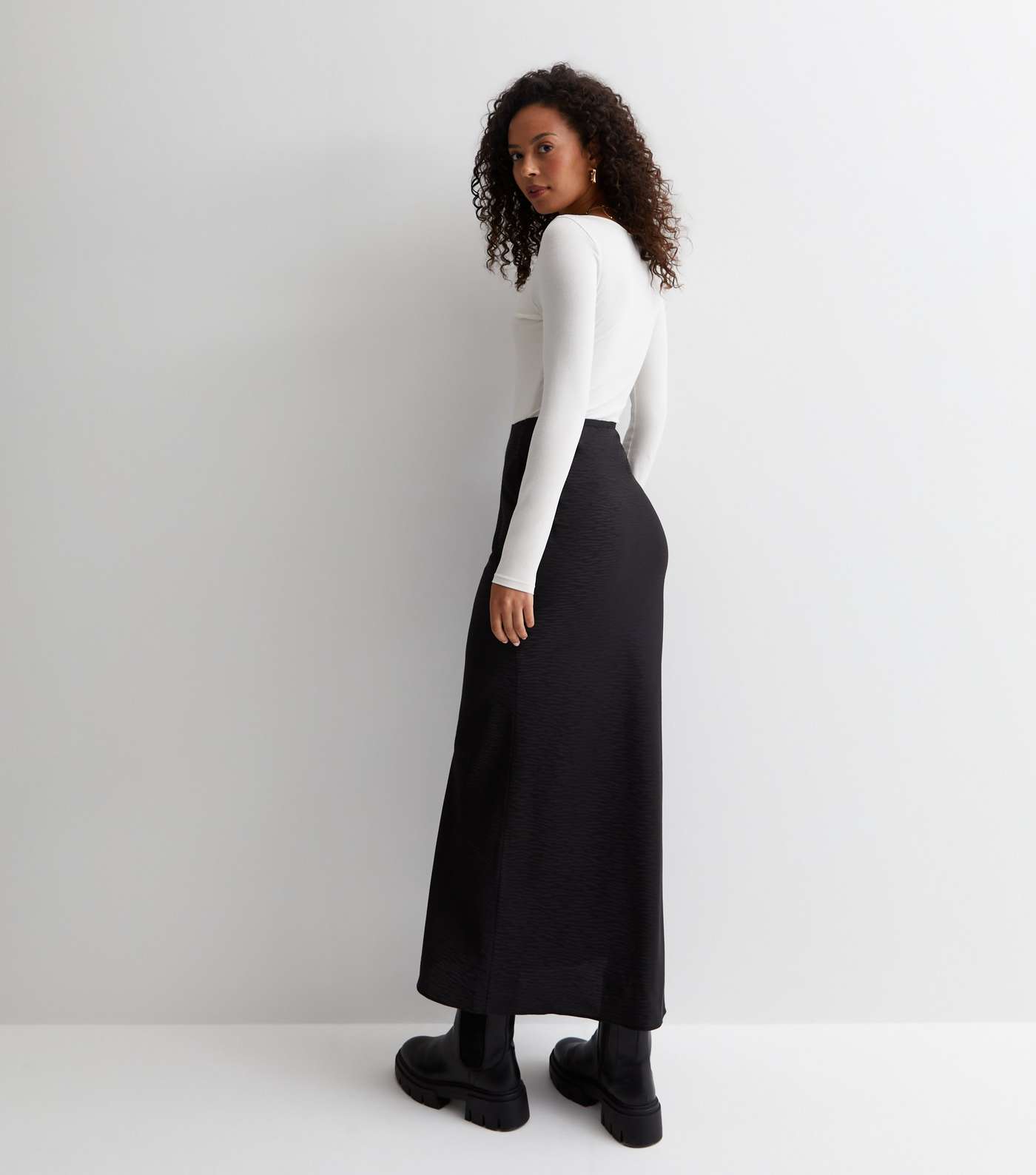 Tall Black Satin Bias Cut Maxi Skirt Image 4