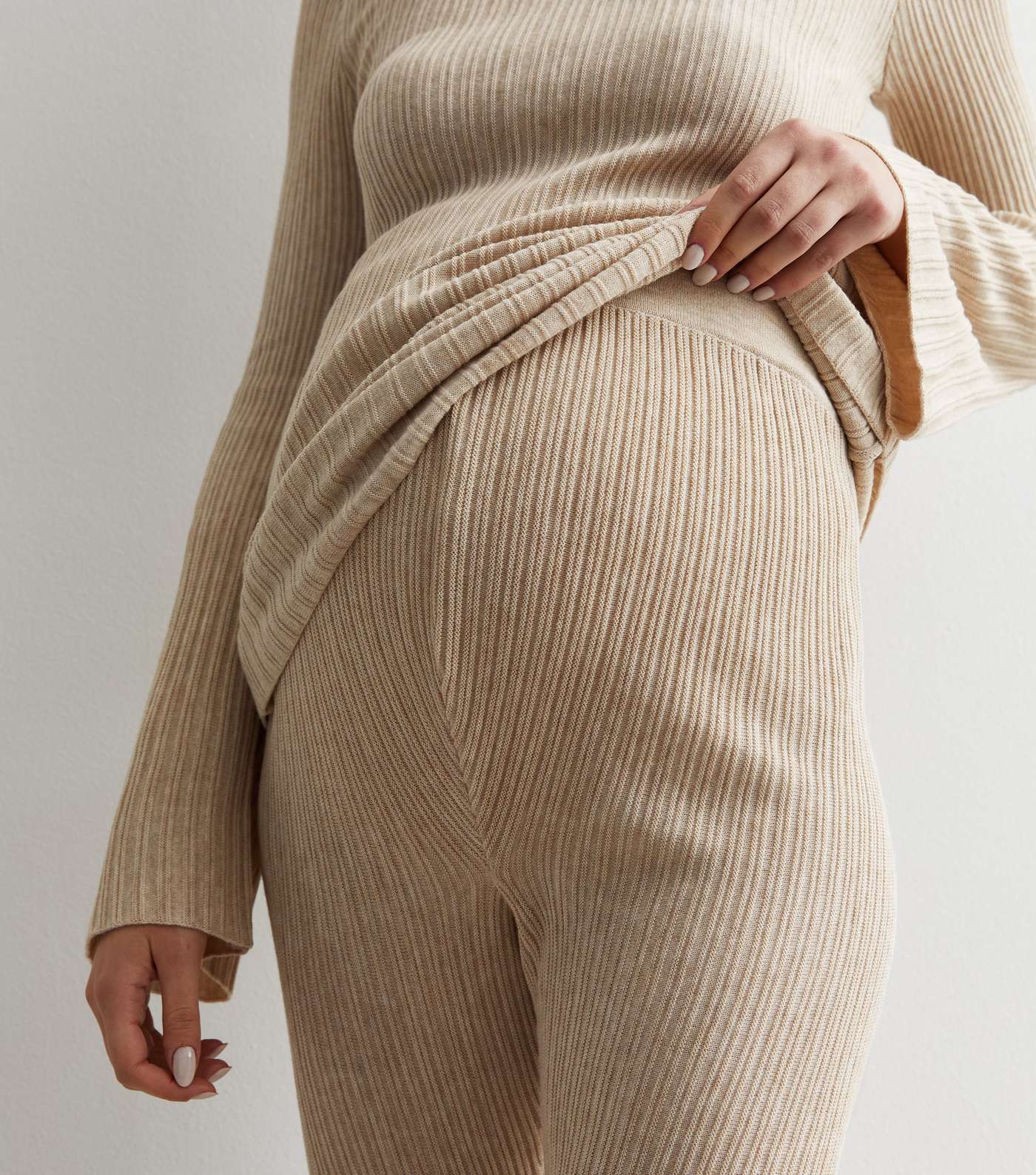 Maternity Cream Ribbed Knit Trousers Image 3
