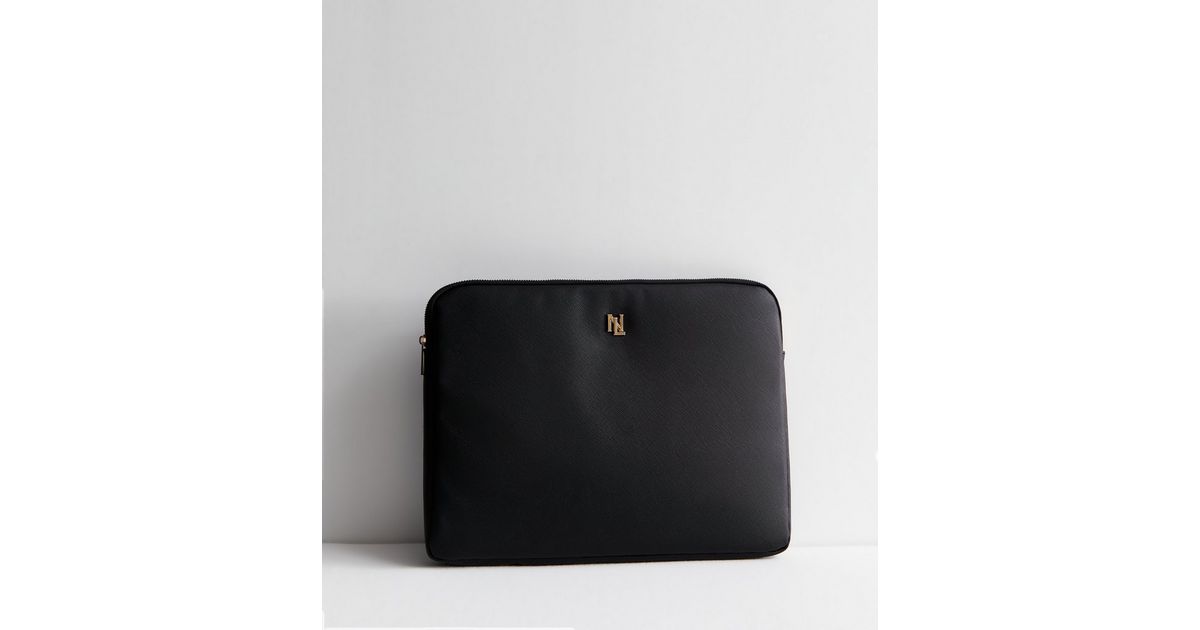 Black LeatherLook Laptop Case New Look