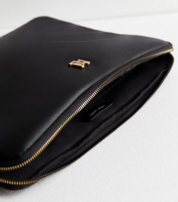 Black Leather-Look Laptop Case New Look