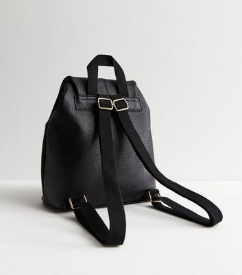 Black leather outlet flap backpack