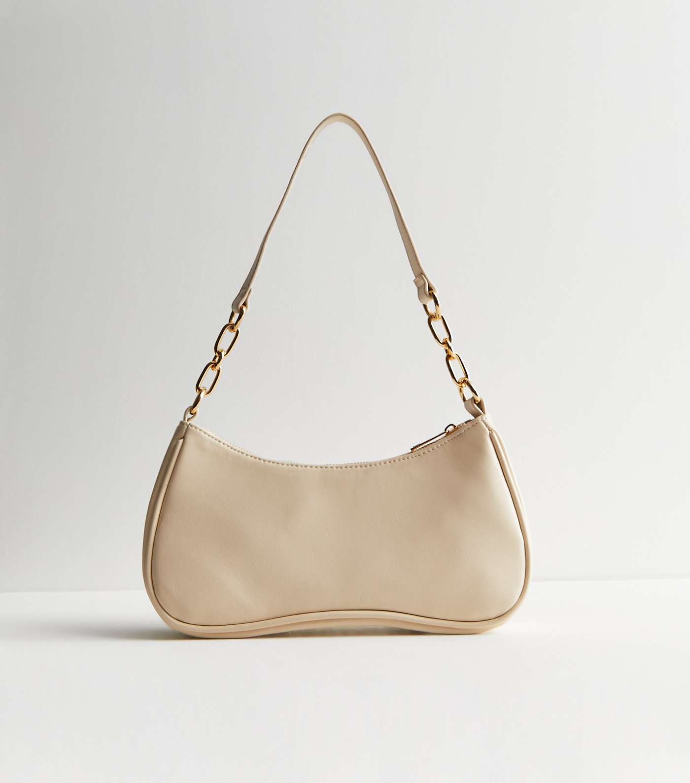 Cream Leather-Look Piped Shoulder Bag Image 4
