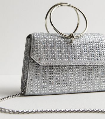 Small silver glitter clutch bag sale