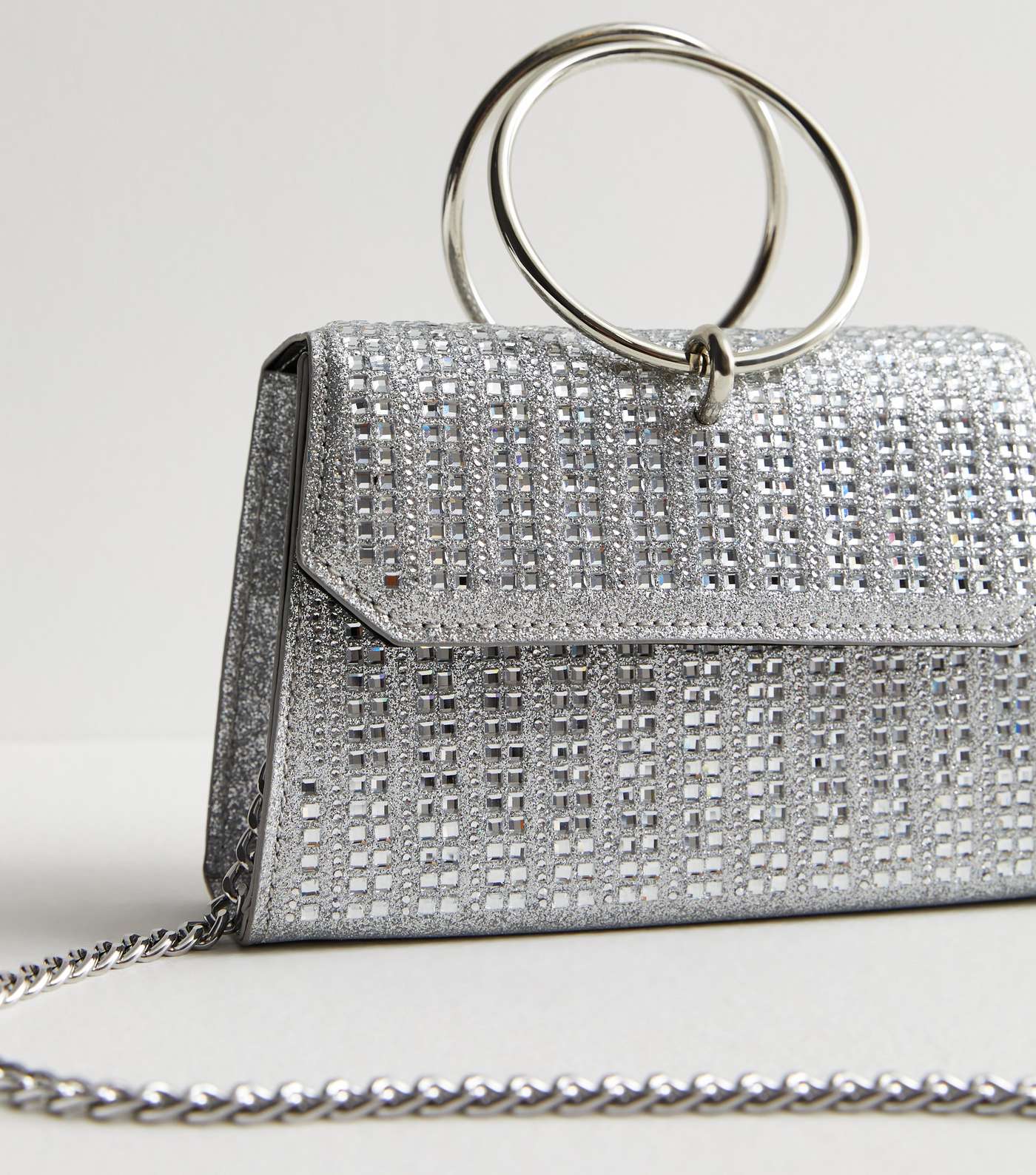 Silver Glitter Gem Embellished Clutch Bag Image 3