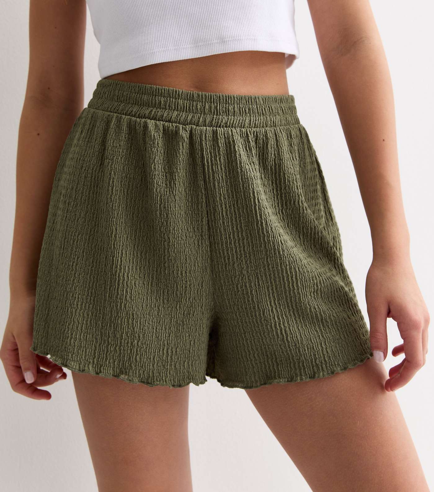 Girls Khaki Textured Jersey Beach Shorts Image 2