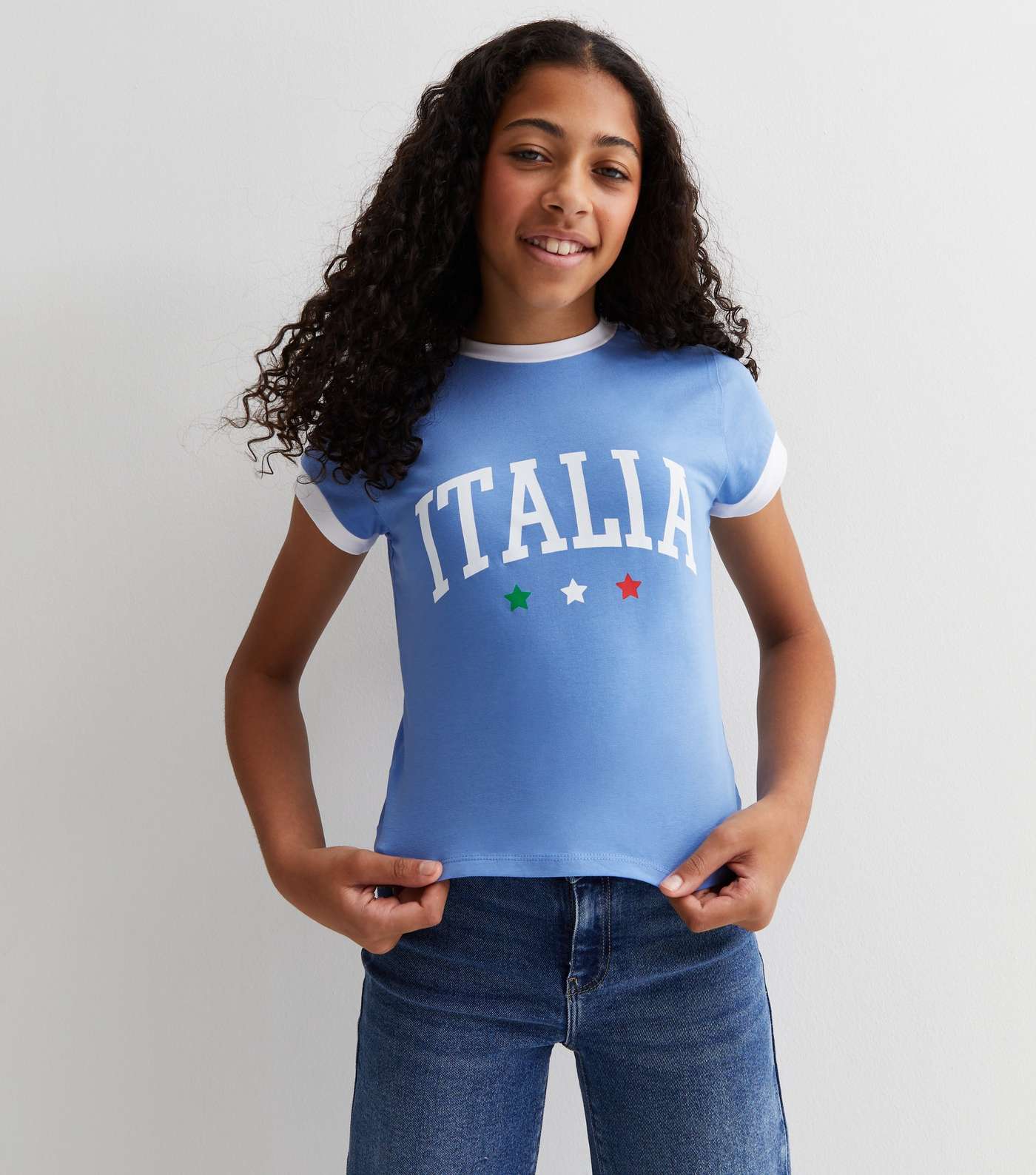 Girls Blue Italia Logo Ringer T-Shirt Image 2