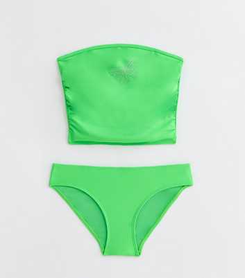 Girls Green Diamanté Butterfly Bandeau Bikini Set
