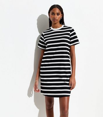 Black Stripe Mini Cotton T Shirt Dress New Look