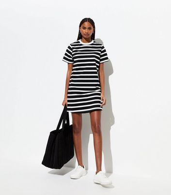 Black Stripe Cotton T-Shirt Mini Dress New Look