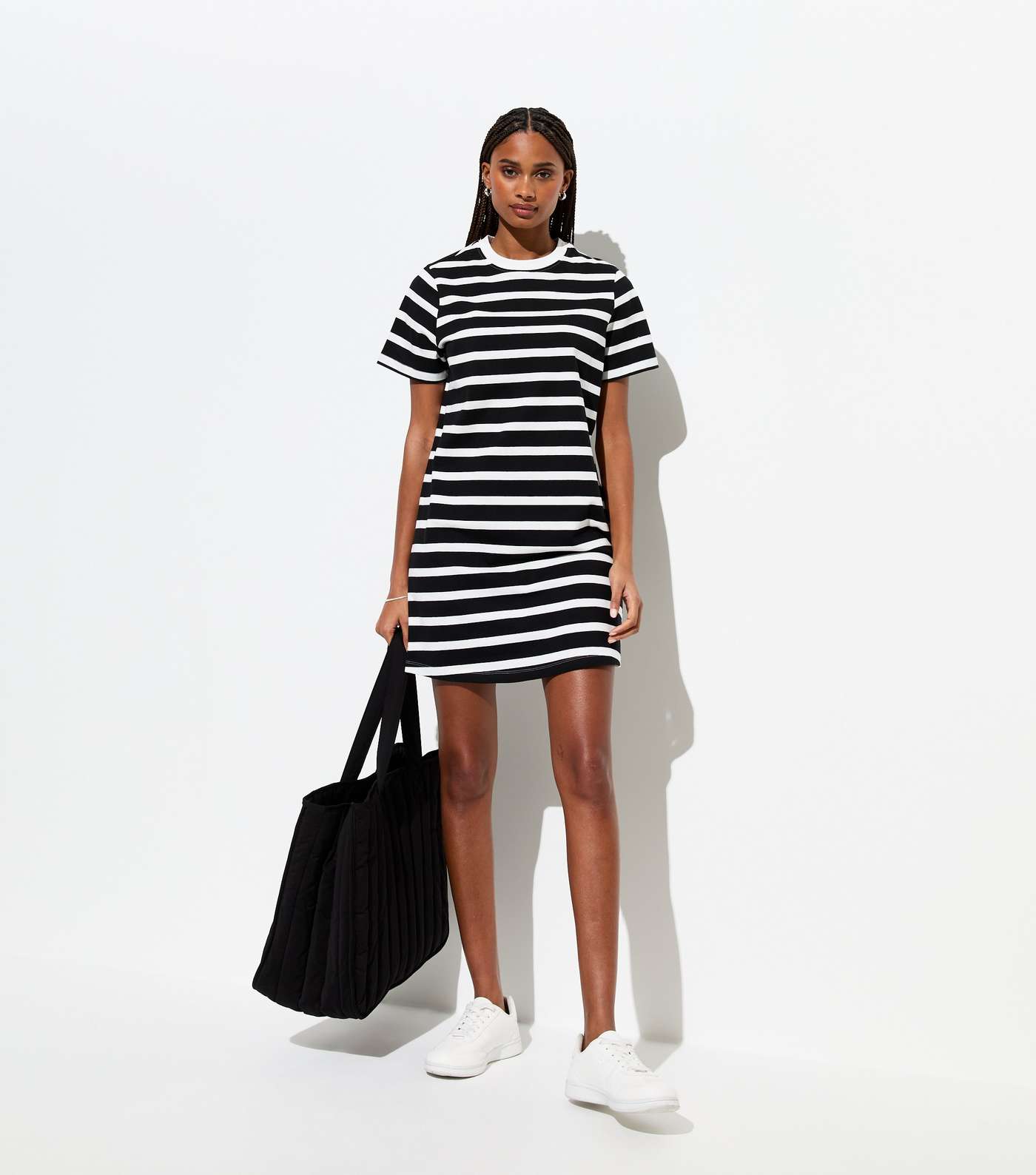 Black Stripe Mini Cotton T-Shirt Dress Image 6