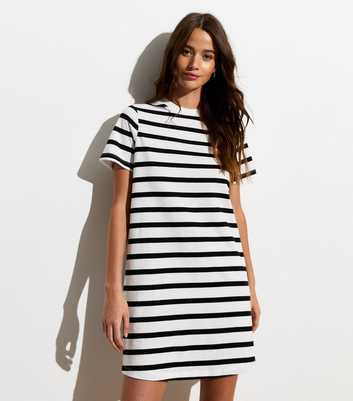 White Stripe Cotton T-Shirt Mini Dress