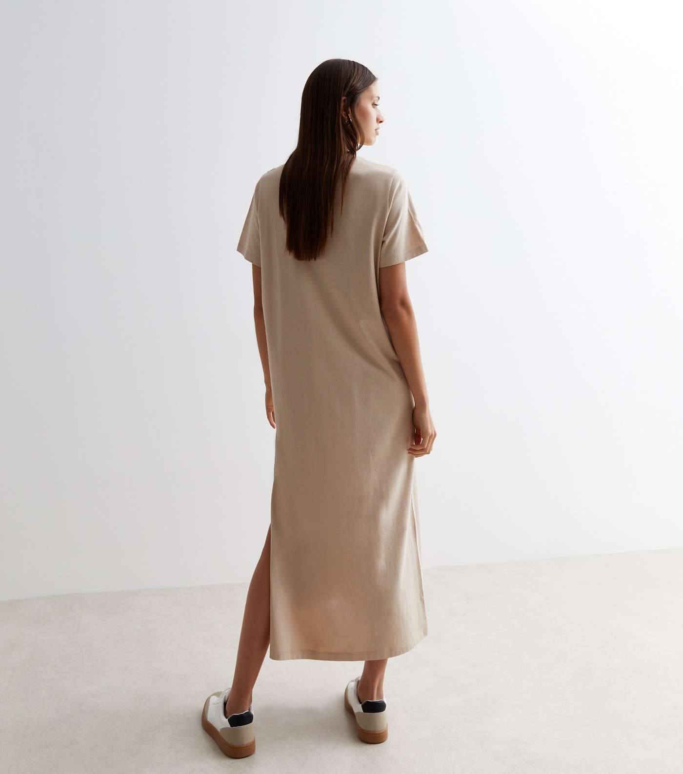 Stone Cotton Split Hem Midi T-Shirt Dress Image 4