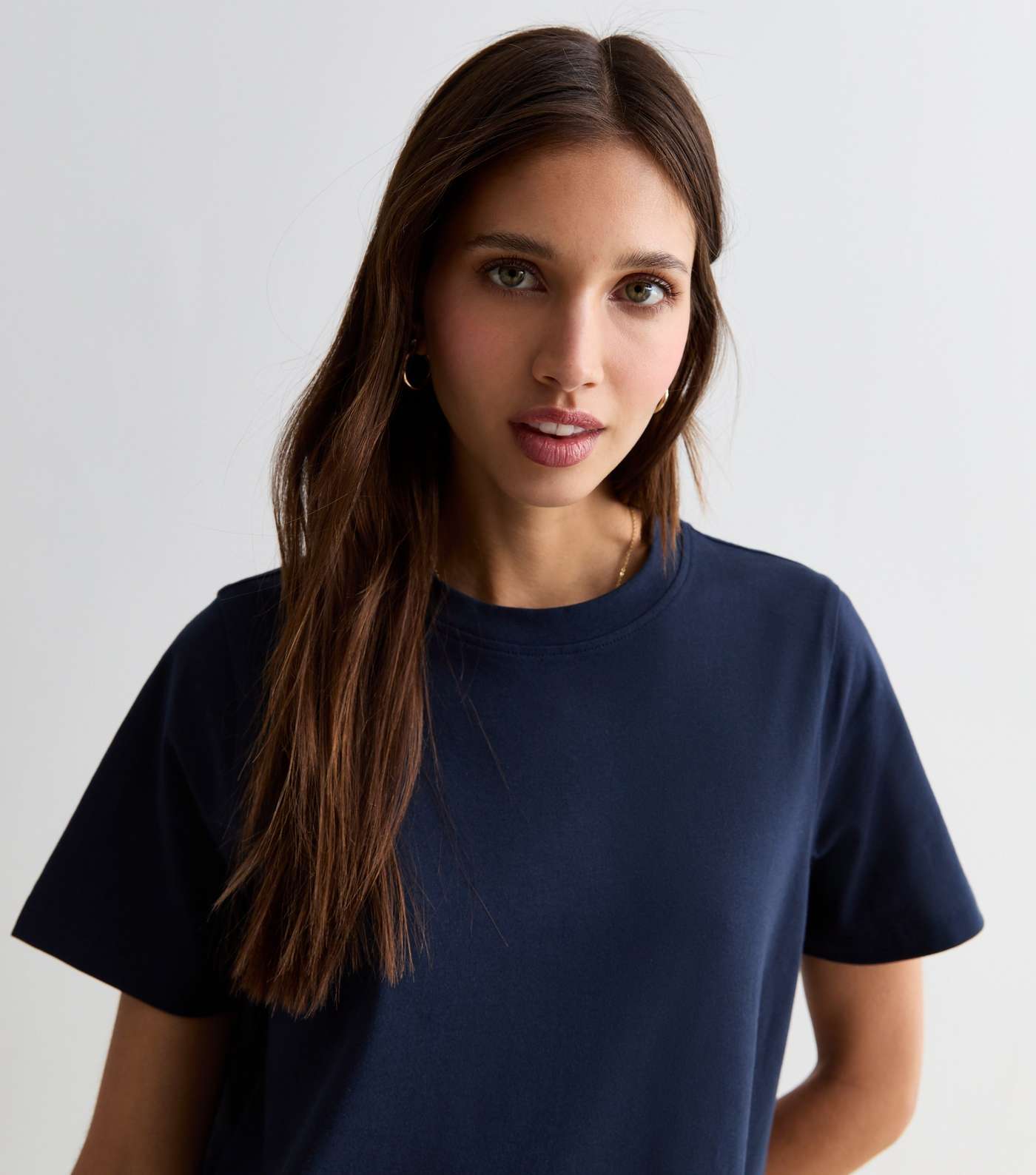 Navy Cotton Split Hem Midi T-Shirt Dress Image 2
