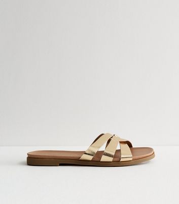 Extra Wide Fit Gold Mule Sliders New Look
