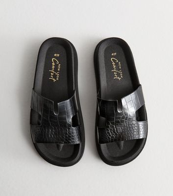 Black discount croc slides