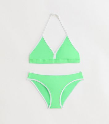 Girls Green Contrast Triangle Bikini Set New Look