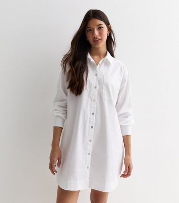 White Poplin Long Sleeve Oversized Mini Shirt Dress New Look