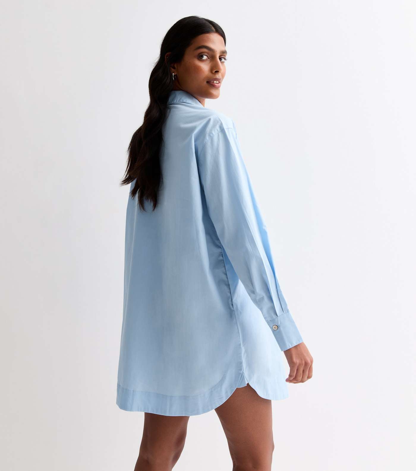 Blue Poplin Long Sleeve Oversized Shirt Image 4