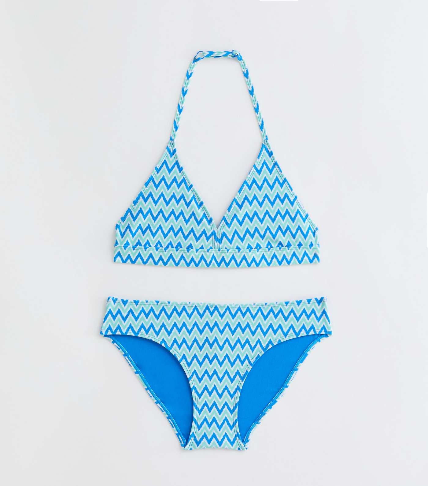 Girls Blue Zig Zag Halter Bikini Set