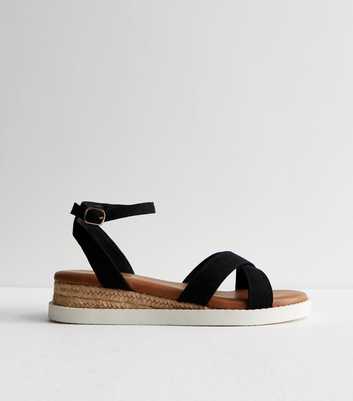 Black 2 Part Espadrille Wedge Heel Sandals