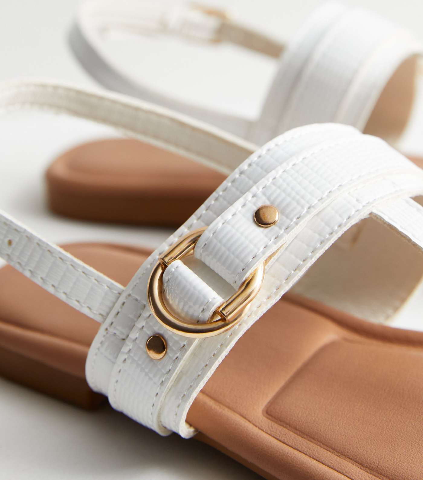 Wide Fit White Leather-Look Buckle Toe Post Sandals Image 5