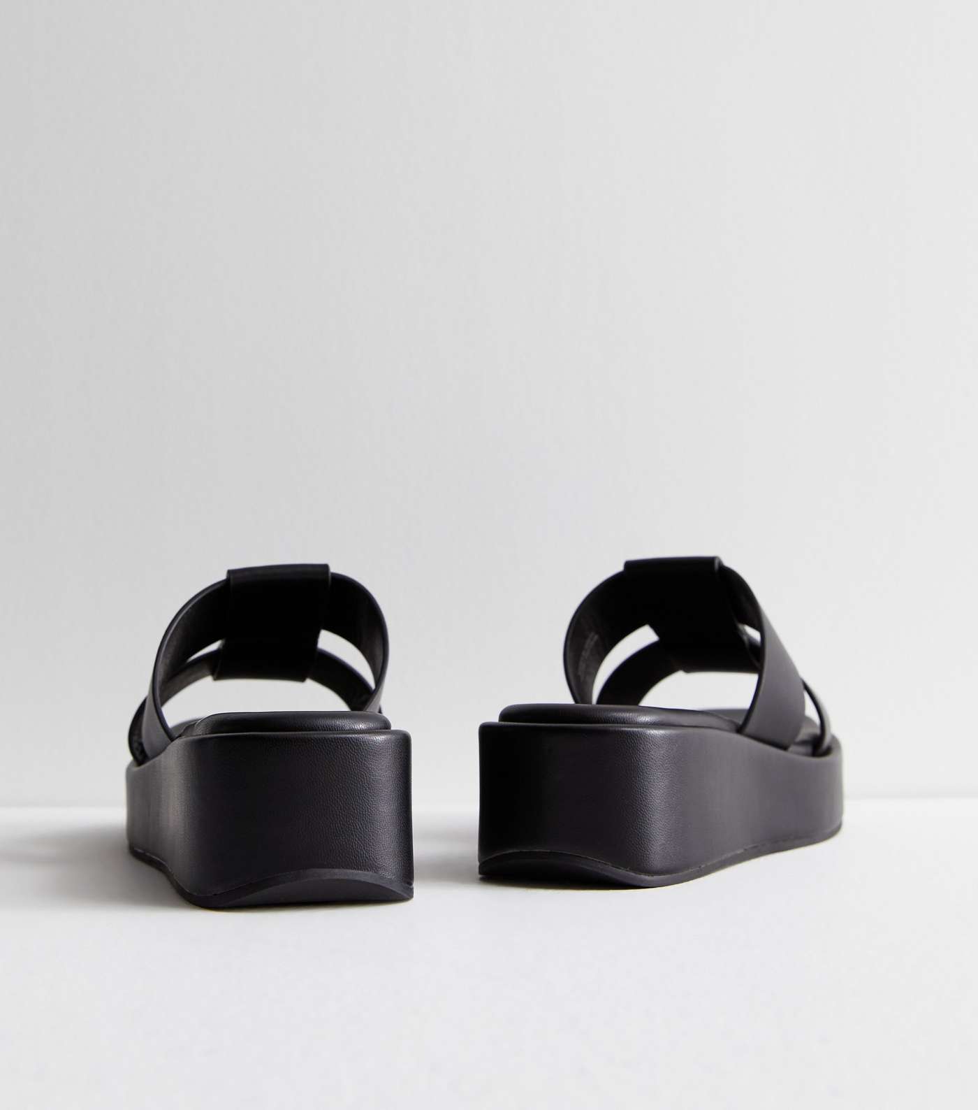 Black Grid Strap Flatform Wedge Sandals Image 4